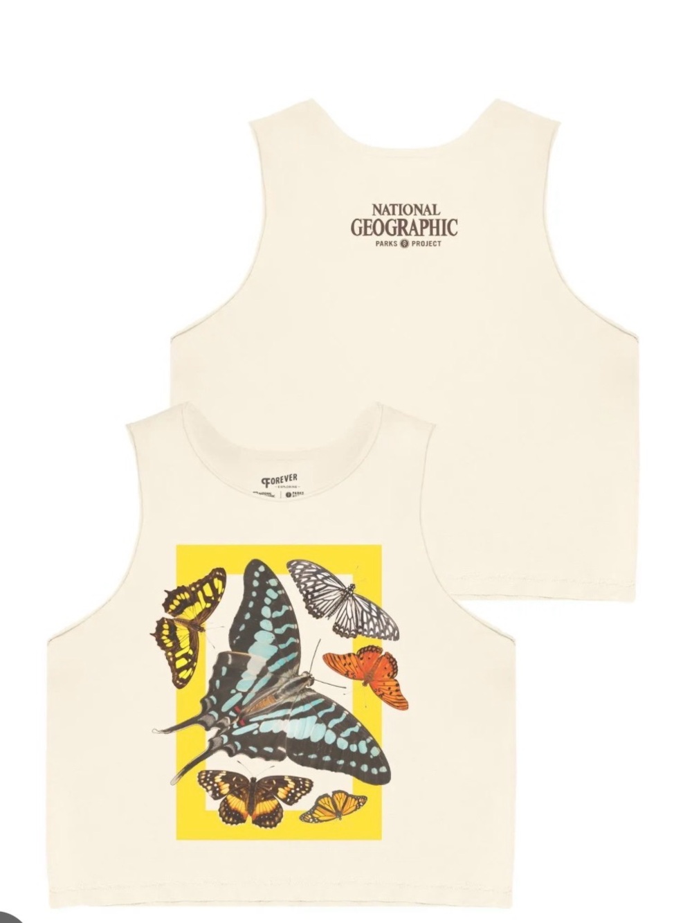 National Geographic 100% cotton, Cream Tank Top with Multicolor Butterfly Print